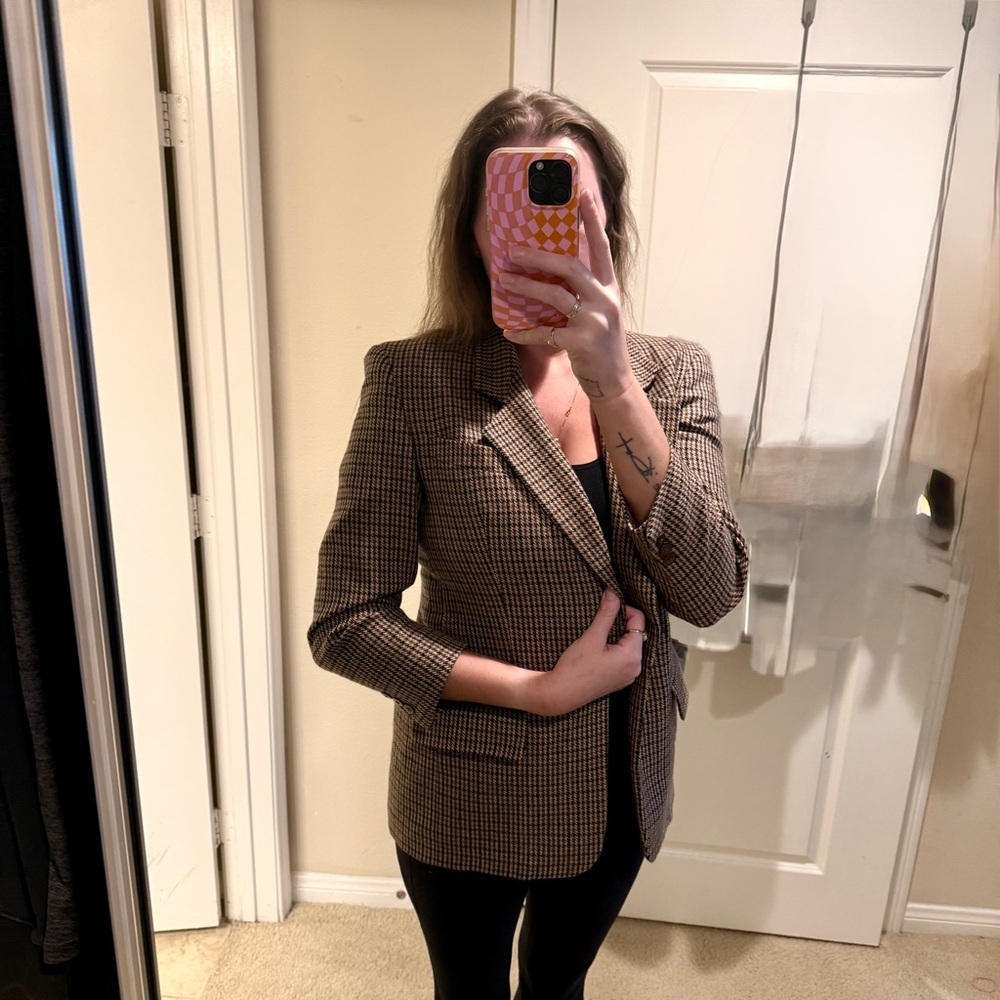 Vintage Burberrys Wool Tweed Blazer | Brown Houndstooth | Tailored Fit | Size 8 - Picture 11 of 12